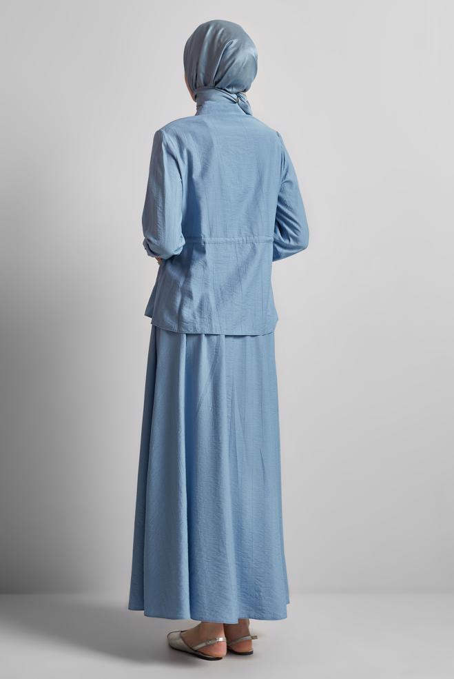 Vêtements hijab BLEU COMBINAISON JUPE TAILLE NOUÉE 45729 - ALVİNA