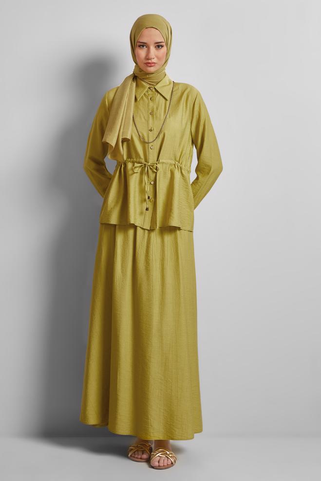 Hijab-Kleidung GRÜN ANZUG MIT GEBUNDENER TAILLE UND ROCK 45729 - ALVİNA