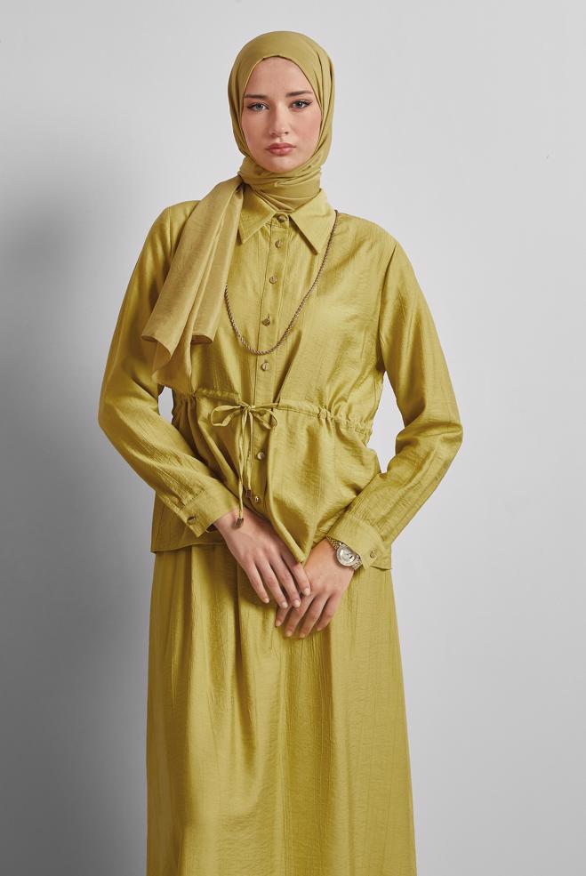 Hijab-Kleidung GRÜN ANZUG MIT GEBUNDENER TAILLE UND ROCK 45729 - ALVİNA