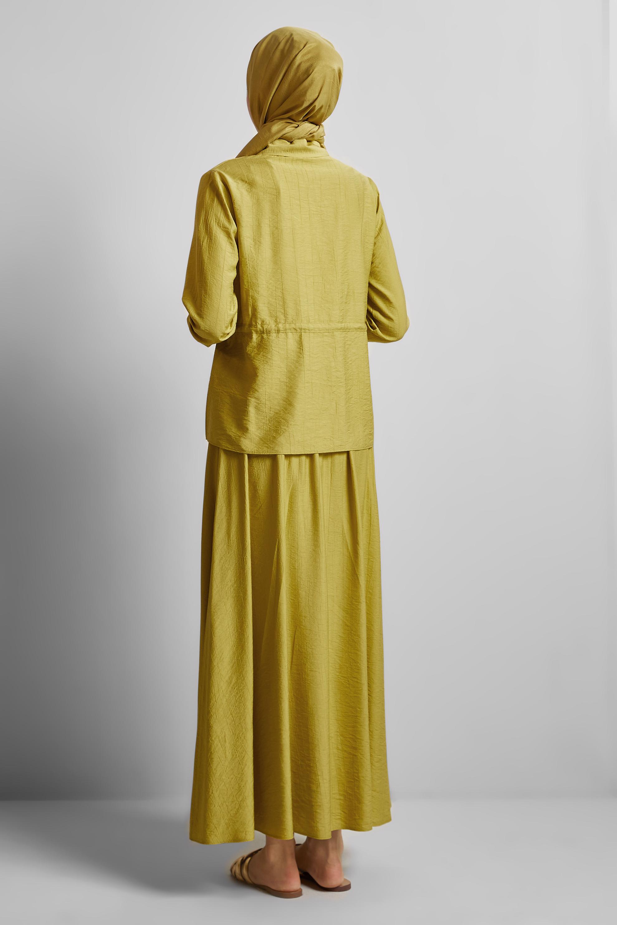 Tesettür giyim YEŞİL BELİ BAĞCIKLI ETEKLİ TAKIM 45729