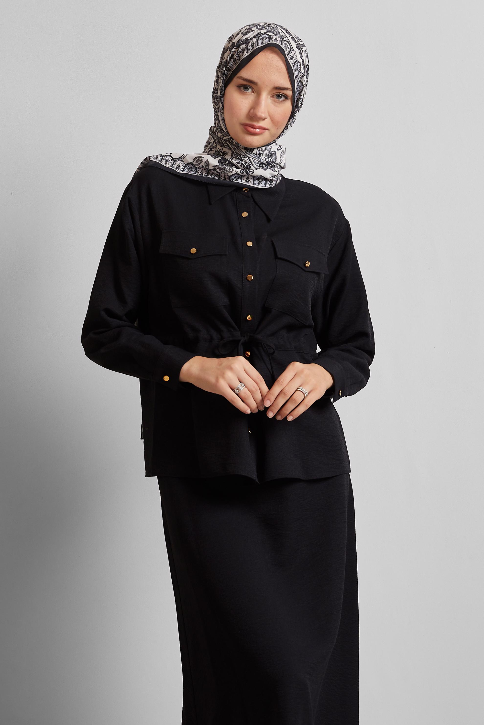 Vêtements hijab NOIR COMBINAISON JUPE TAILLE SMOCKÉE 45752