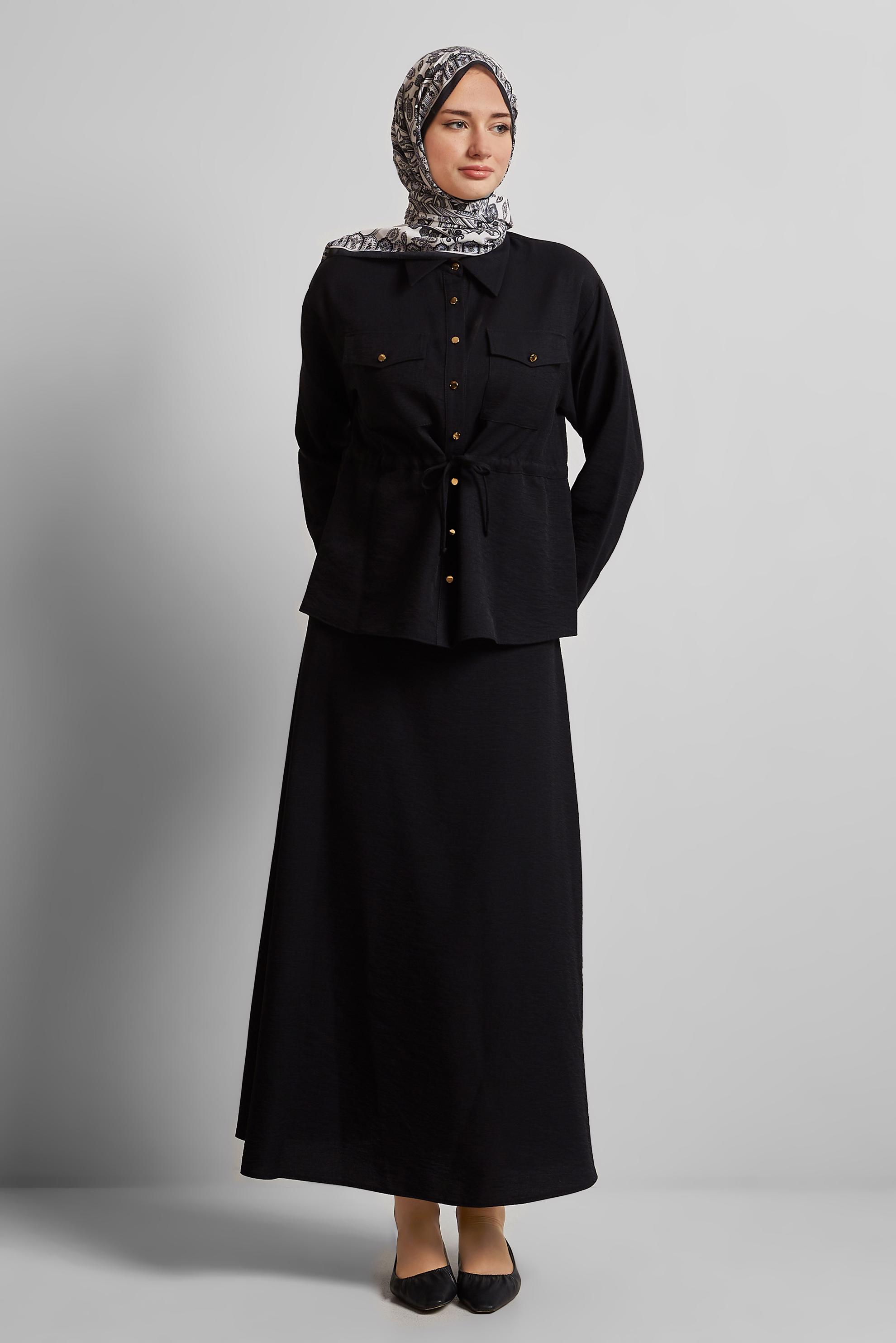 Vêtements hijab NOIR COMBINAISON JUPE TAILLE SMOCKÉE 45752