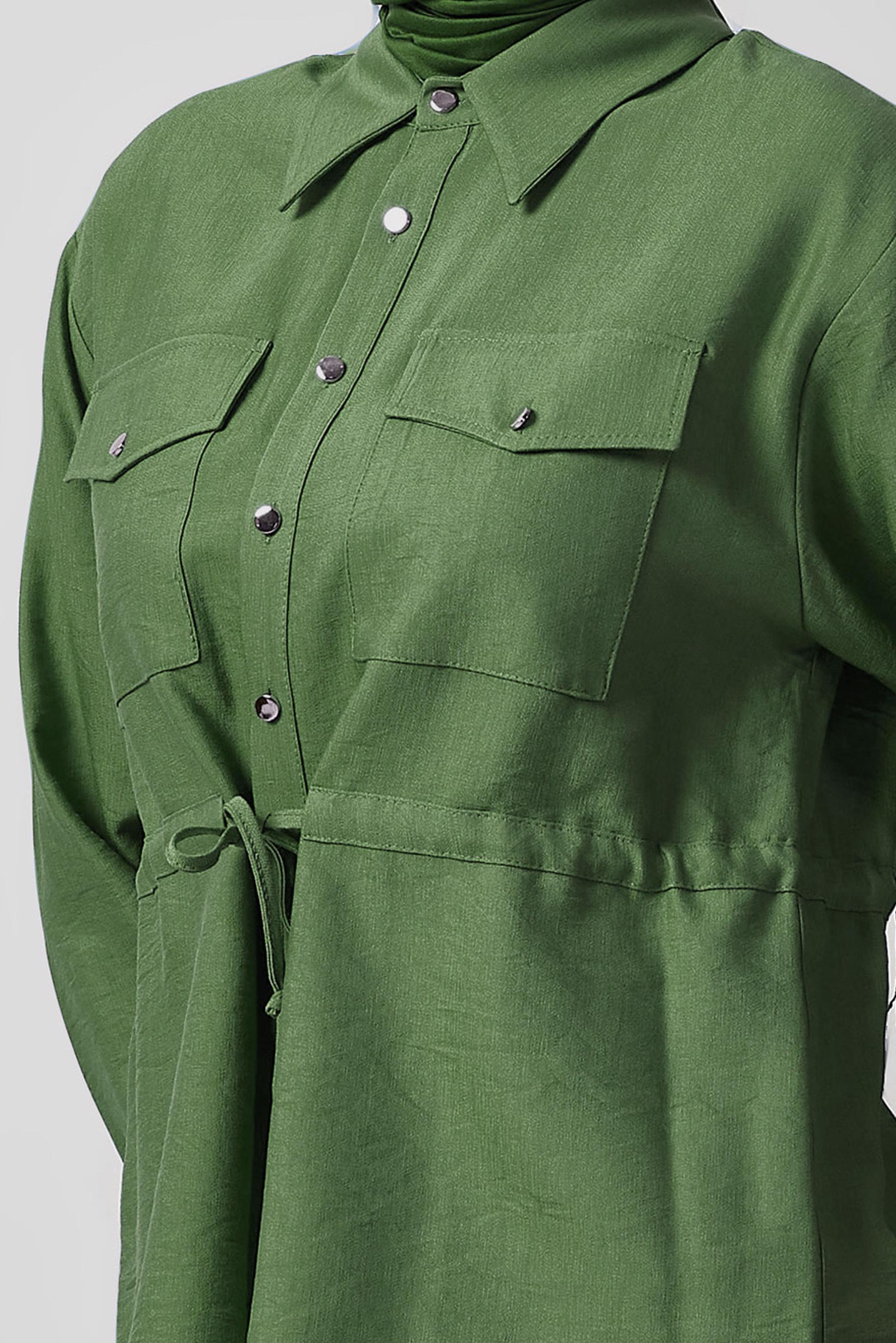 Tesettür giyim HAKİ BELİ BÜZGÜLÜ ETEKLİ TAKIM 45752