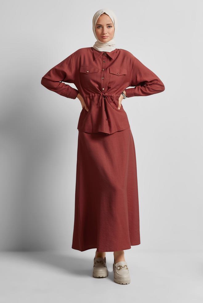 Vêtements hijab ORANGE COMBINAISON JUPE TAILLE SMOCKÉE 45752 - ALVİNA