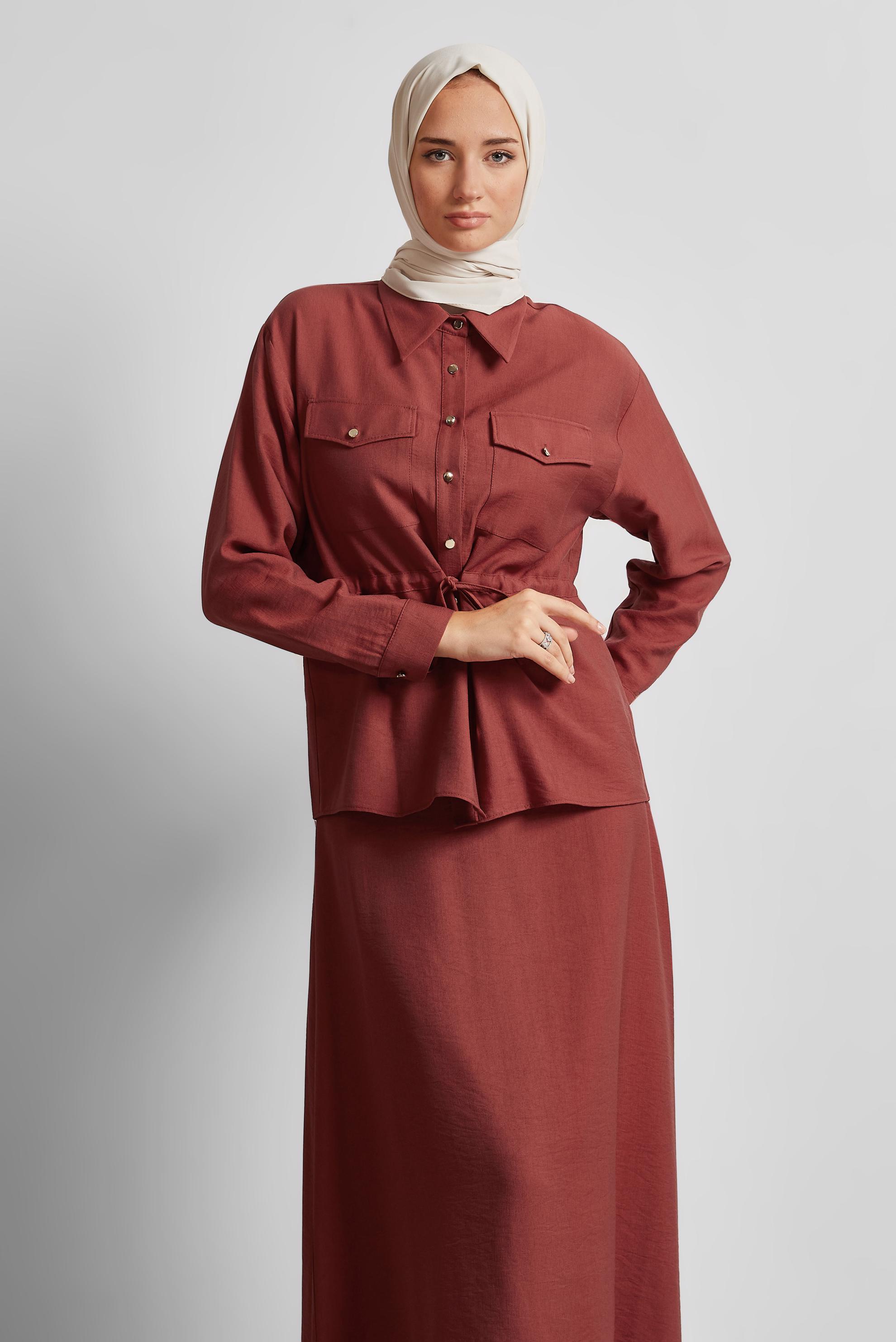 Vêtements hijab ORANGE COMBINAISON JUPE TAILLE SMOCKÉE 45752