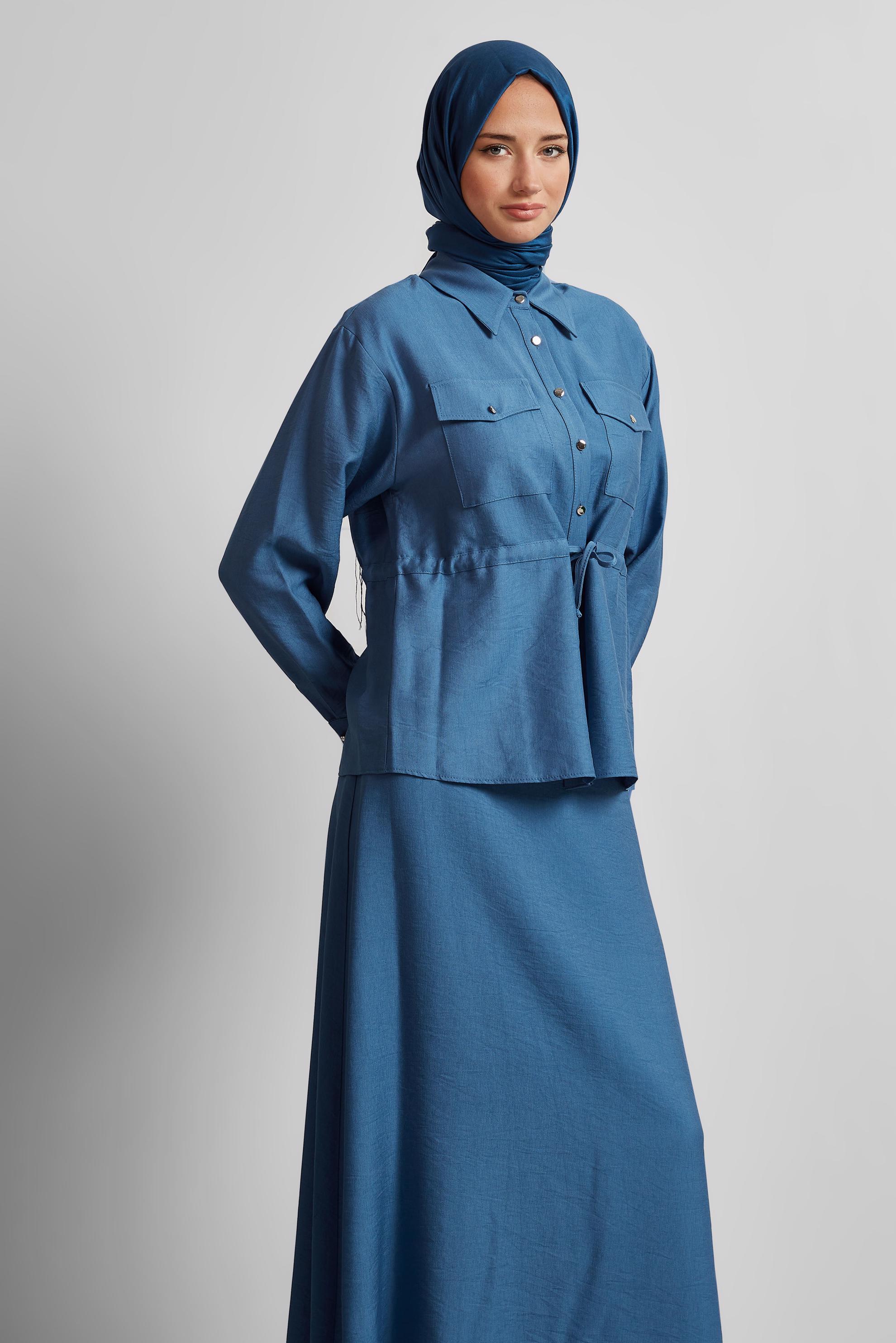 Vêtements hijab BLEU MARINE COMBINAISON JUPE TAILLE SMOCKÉE 45752
