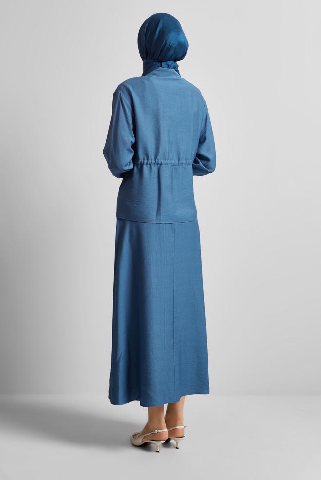 Vêtements hijab BLEU MARINE COMBINAISON JUPE TAILLE SMOCKÉE 45752 - ALVİNA