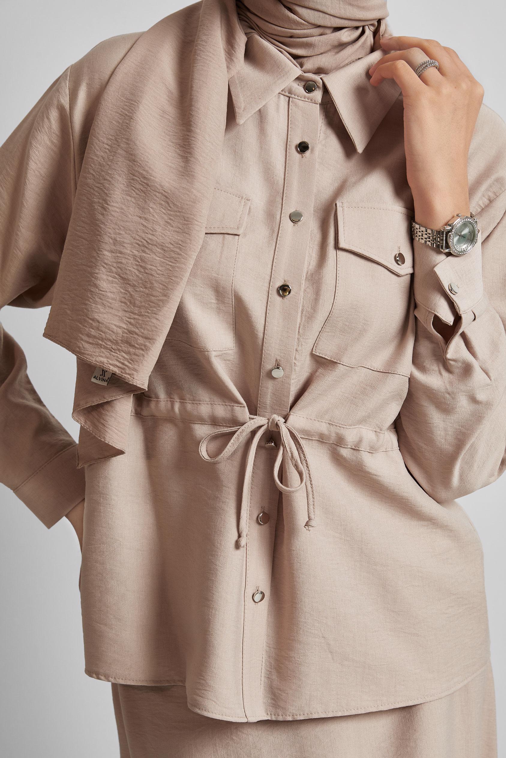 Vêtements hijab SABLE COMBINAISON JUPE TAILLE SMOCKÉE 45752