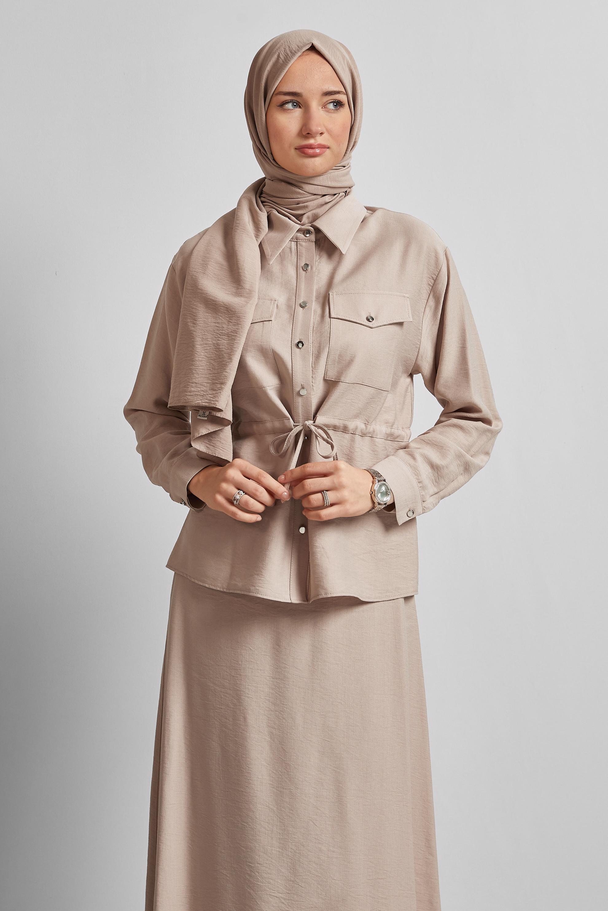 Vêtements hijab SABLE COMBINAISON JUPE TAILLE SMOCKÉE 45752