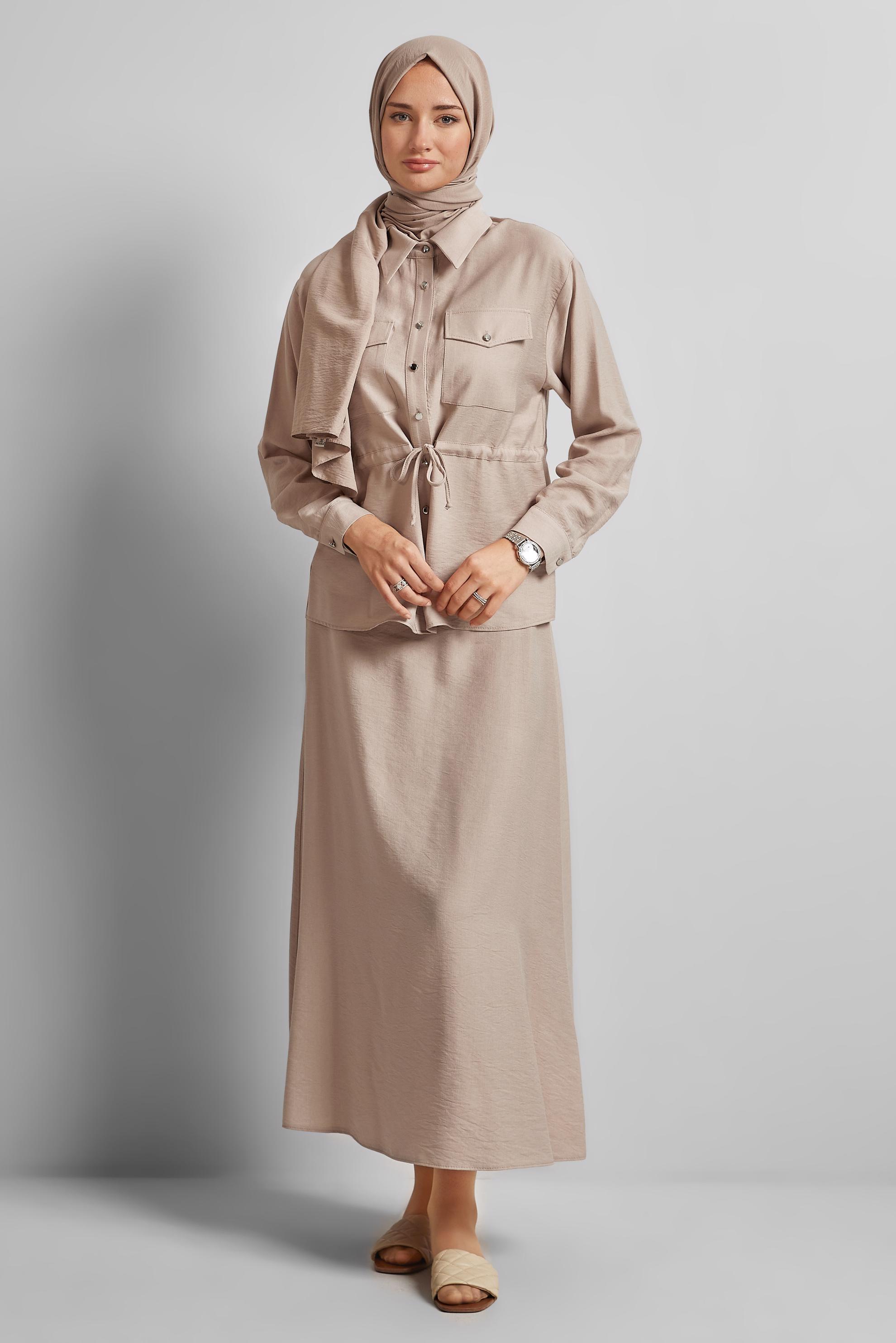 Vêtements hijab SABLE COMBINAISON JUPE TAILLE SMOCKÉE 45752