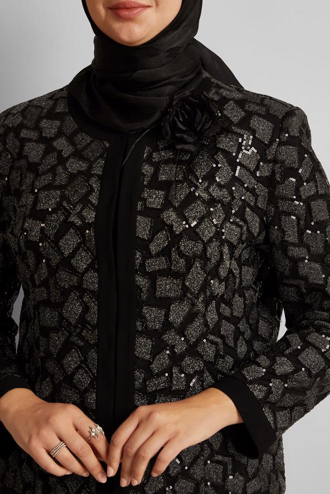 Vêtements hijab NOIR COSTUME AVEC BROCHE 30446 - ALVİNA