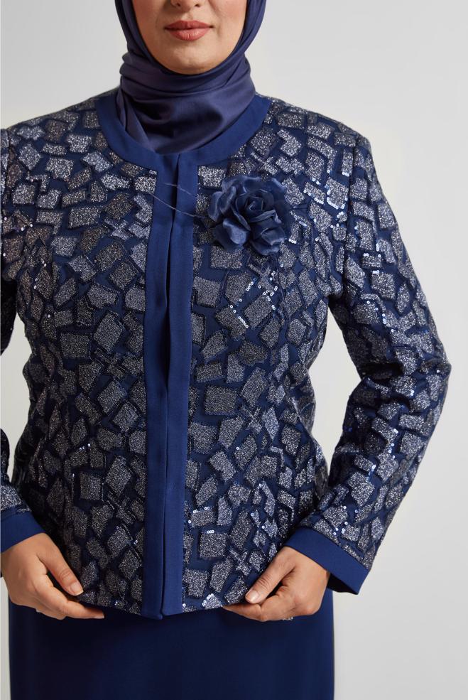 Hijab-Kleidung NAVY BLAU KLEIDERSET MIT BROSCHE 30446 - ALVİNA