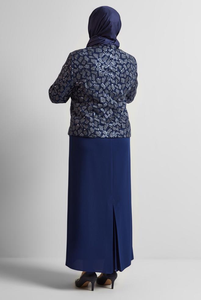 Hijab-Kleidung NAVY BLAU KLEIDERSET MIT BROSCHE 30446 - ALVİNA