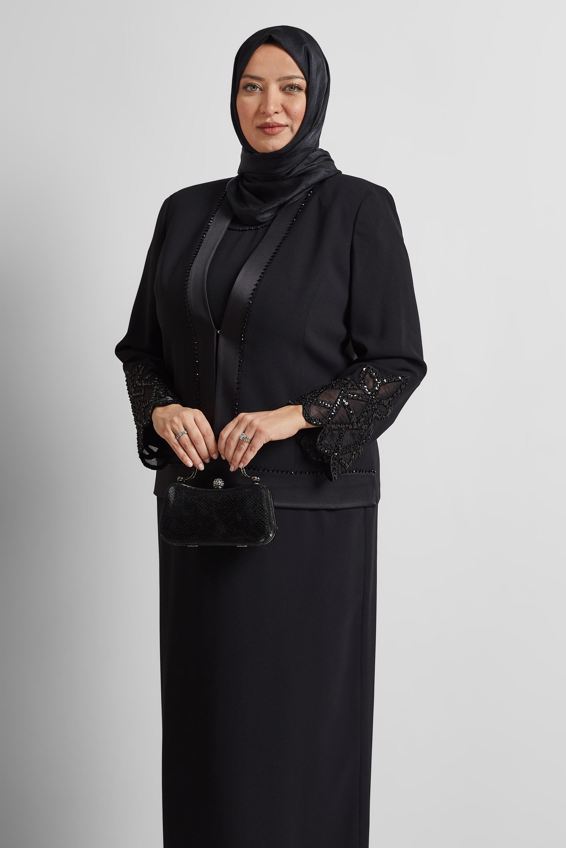 Tesettür giyim SİYAH TAŞLI BÜYÜK BEDEN ELBİSELİ TAKIM 30529