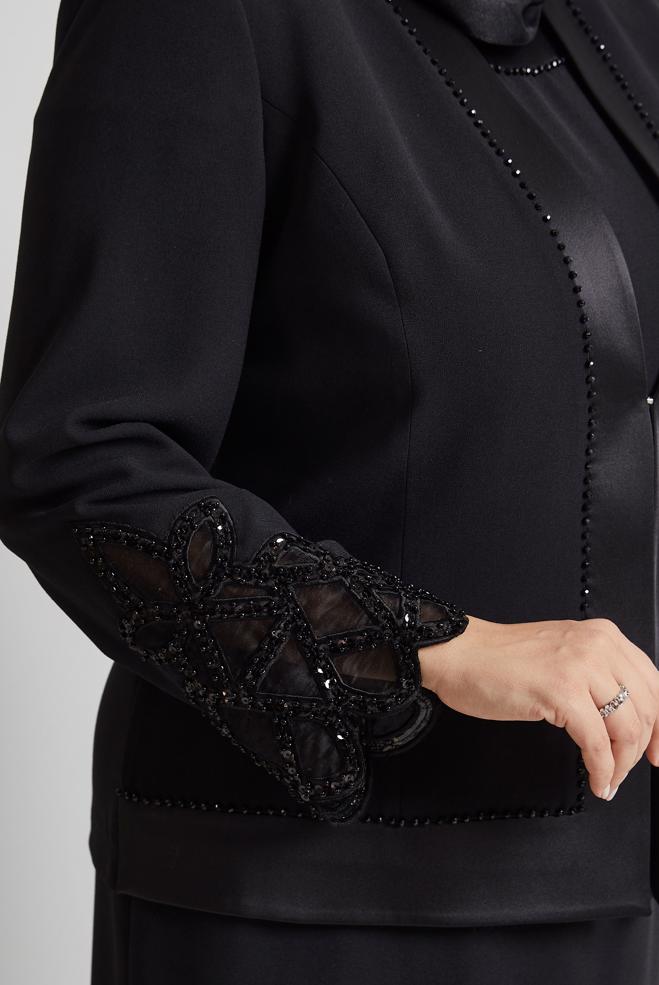 Hijab-Kleidung SCHWARZ ANZUG MIT EDELSTEINDETAIL 30529 - ALVİNA