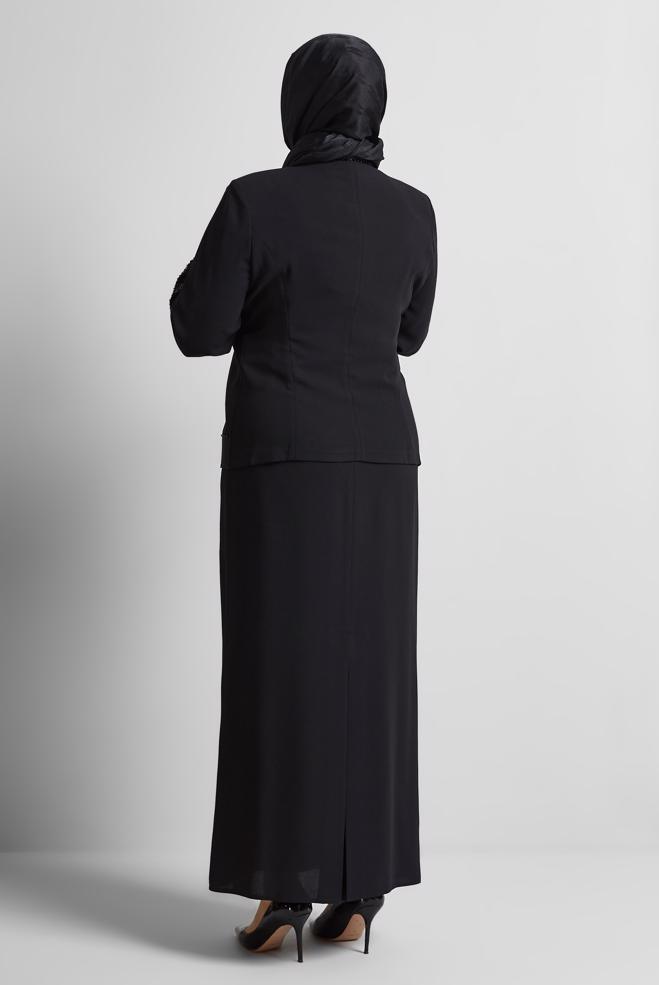 Hijab-Kleidung SCHWARZ ANZUG MIT EDELSTEINDETAIL 30529 - ALVİNA