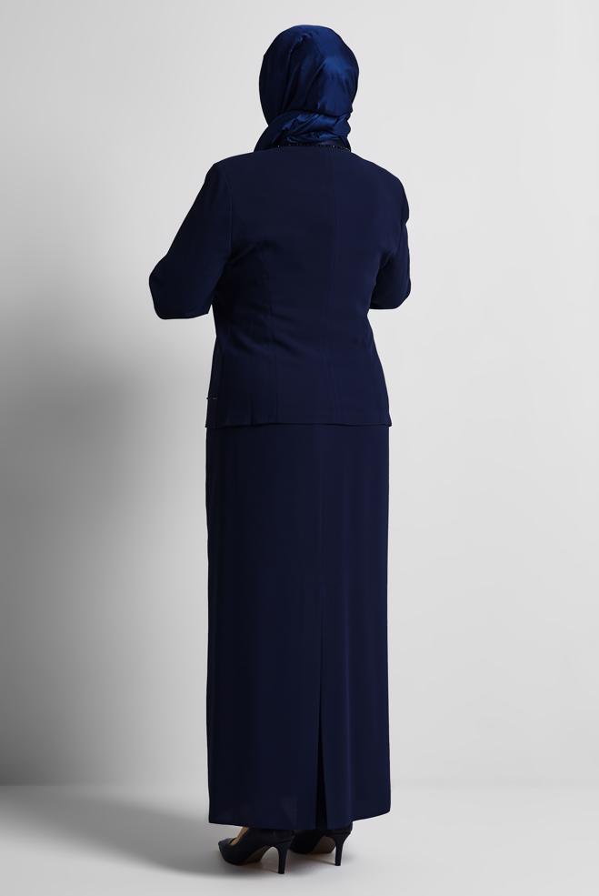 Vêtements hijab BLEU MARINE COSTUME AVEC DÉTAIL DE PIERRES PRÉCIEUSES 30529 - ALVİNA