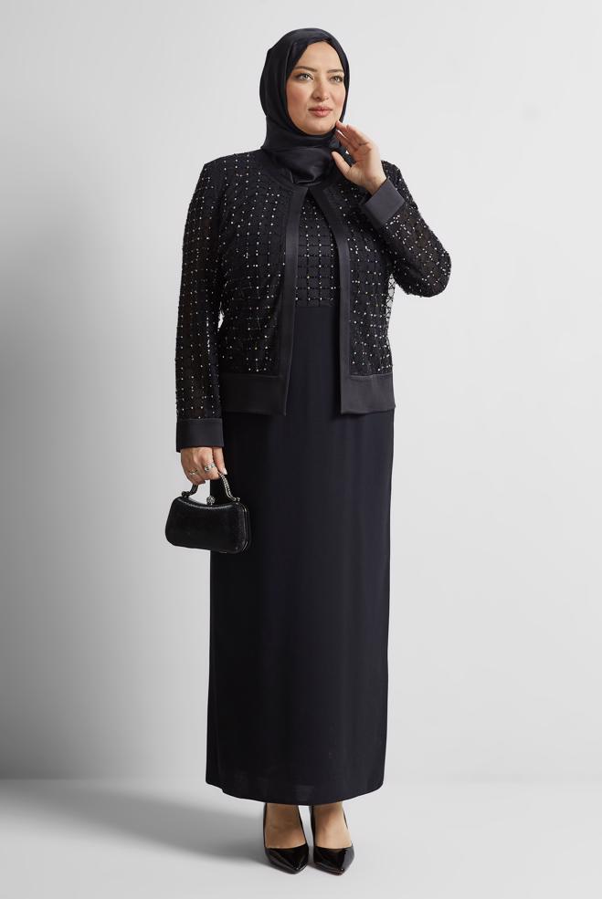 Vêtements hijab NOIR COSTUME AVEC BIJOU 30530 - ALVİNA