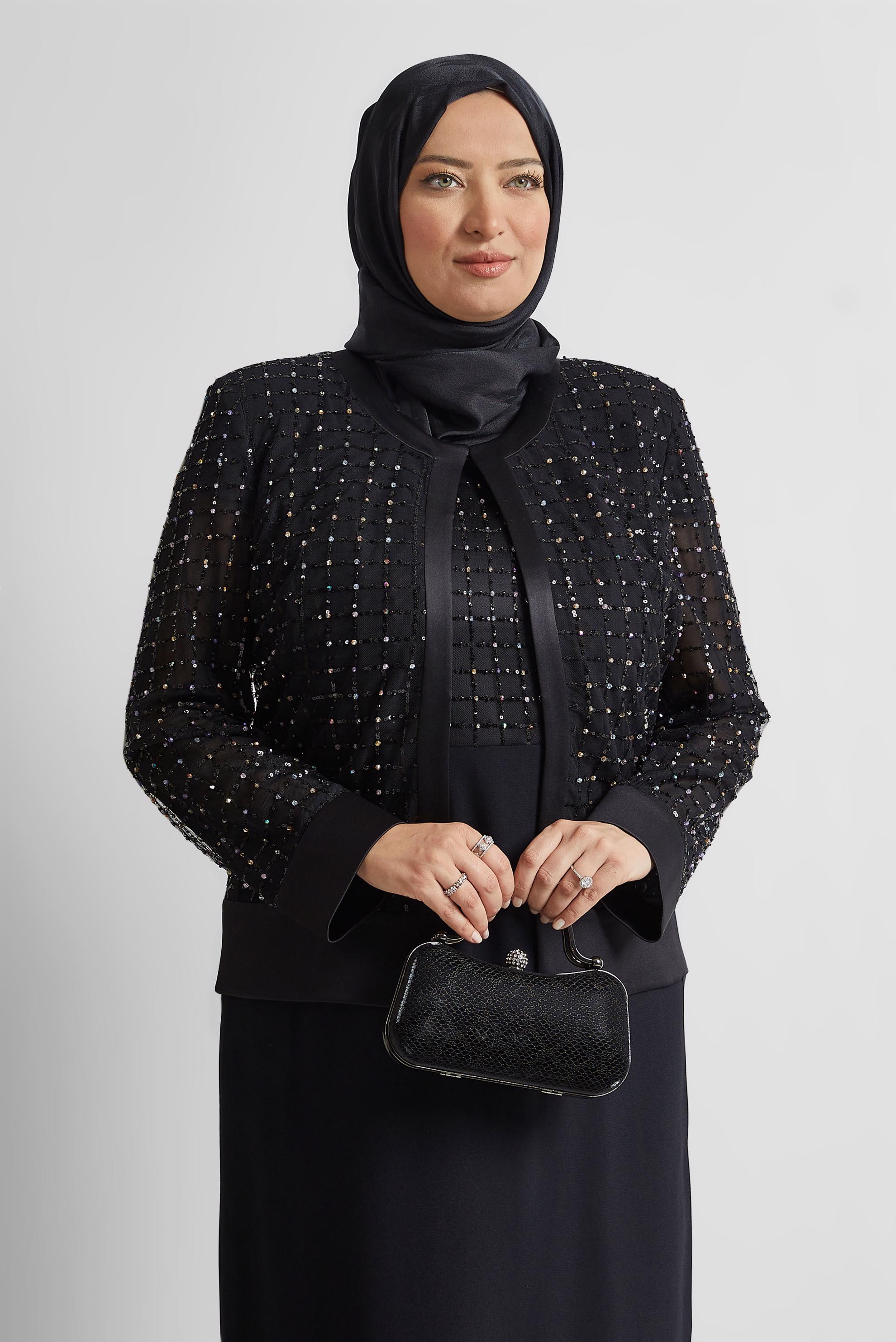 Tesettür giyim SİYAH TAŞLI BÜYÜK BEDEN ELBİSELİ TAKIM 30530