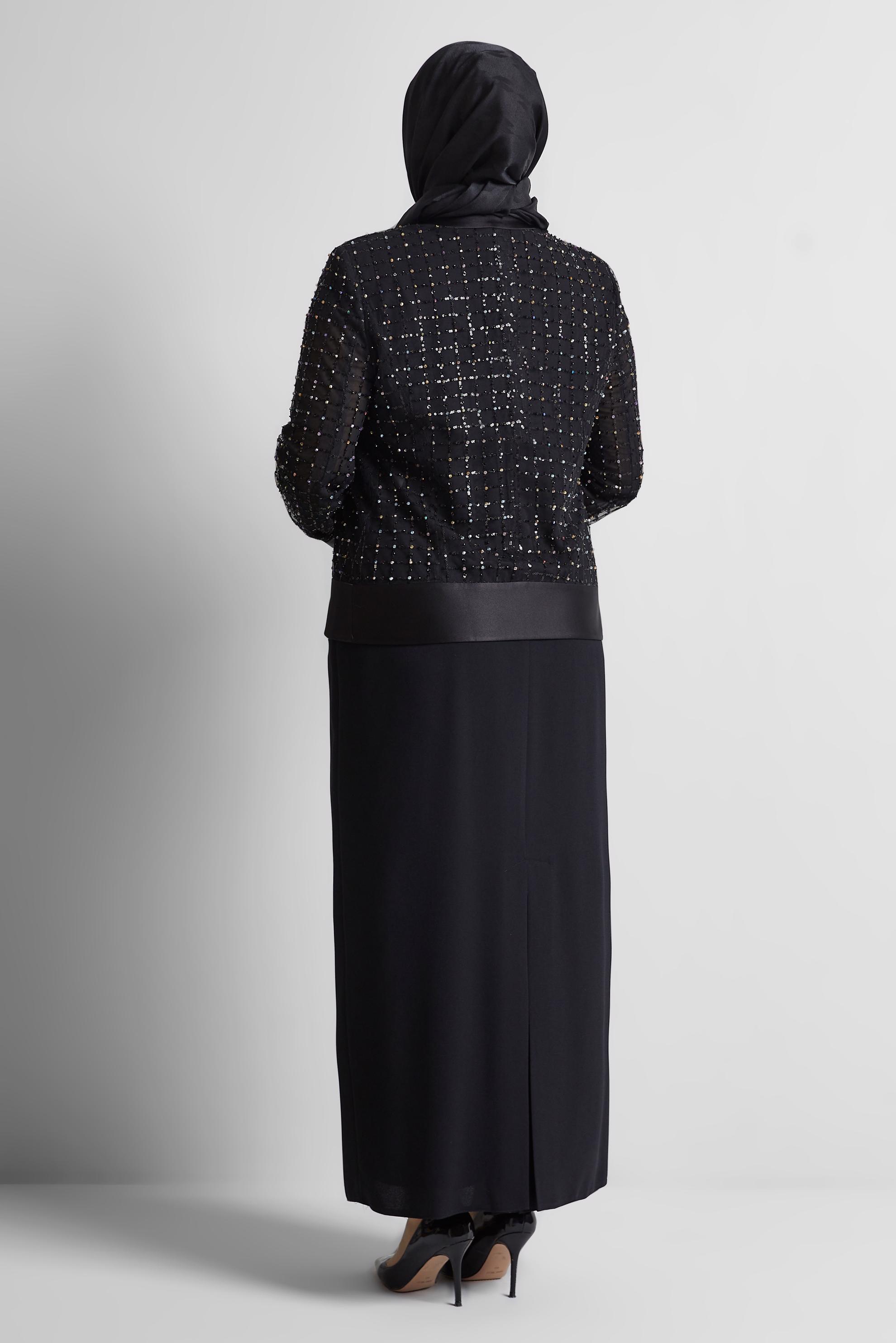 Tesettür giyim SİYAH TAŞLI BÜYÜK BEDEN ELBİSELİ TAKIM 30530