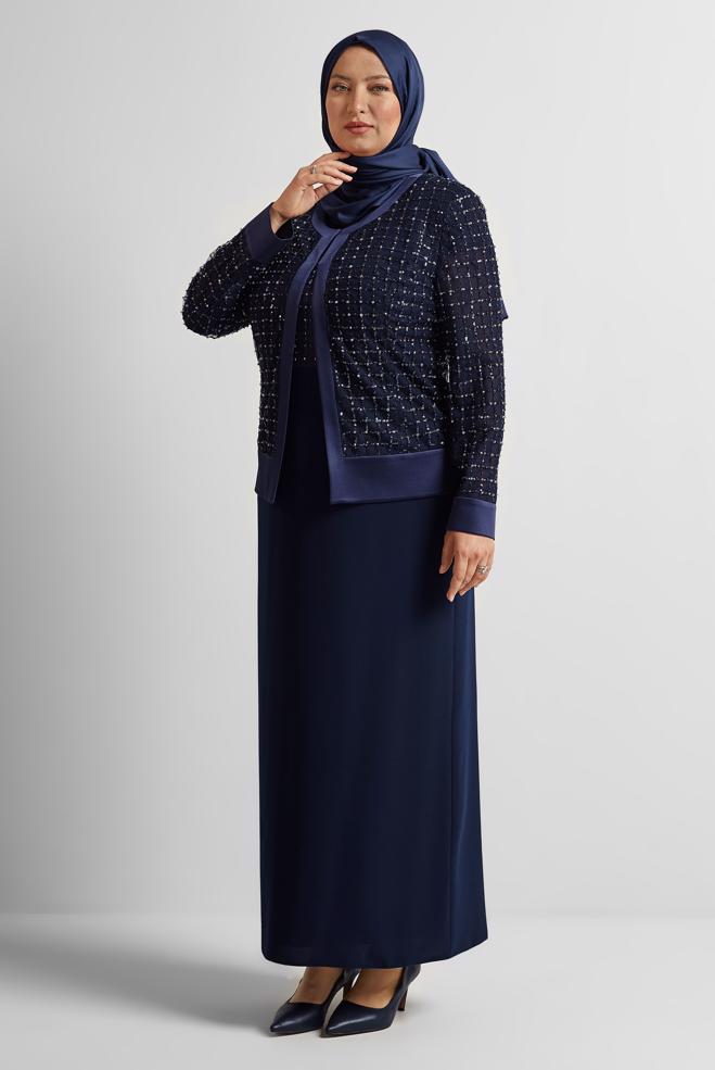 Vêtements hijab BLEU MARINE COSTUME AVEC BIJOU 30530 - ALVİNA