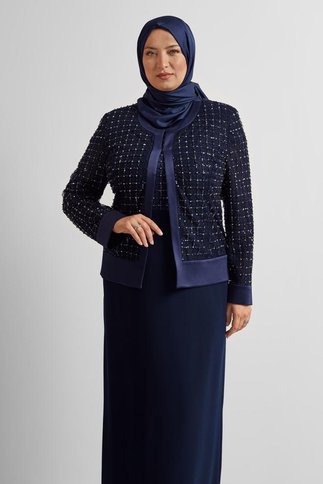 Vêtements hijab BLEU MARINE COSTUME AVEC BIJOU 30530 - ALVİNA