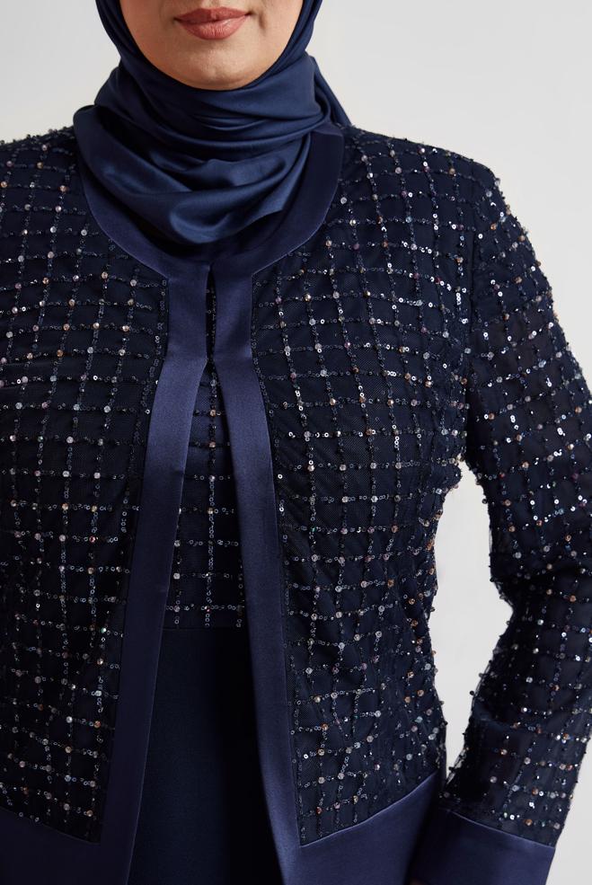 Vêtements hijab BLEU MARINE COSTUME AVEC BIJOU 30530 - ALVİNA