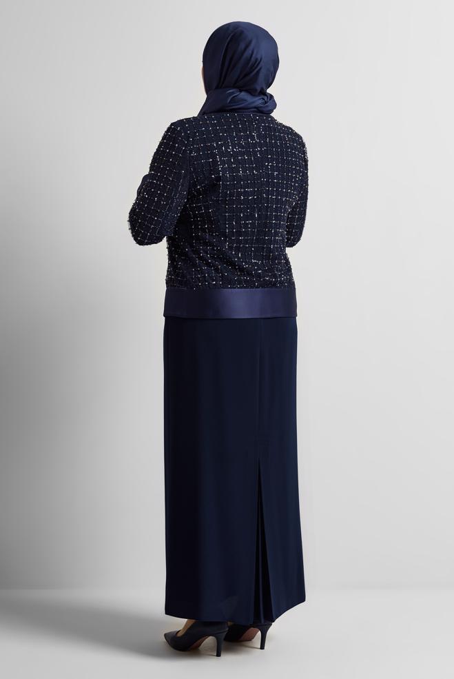 Vêtements hijab BLEU MARINE COSTUME AVEC BIJOU 30530 - ALVİNA