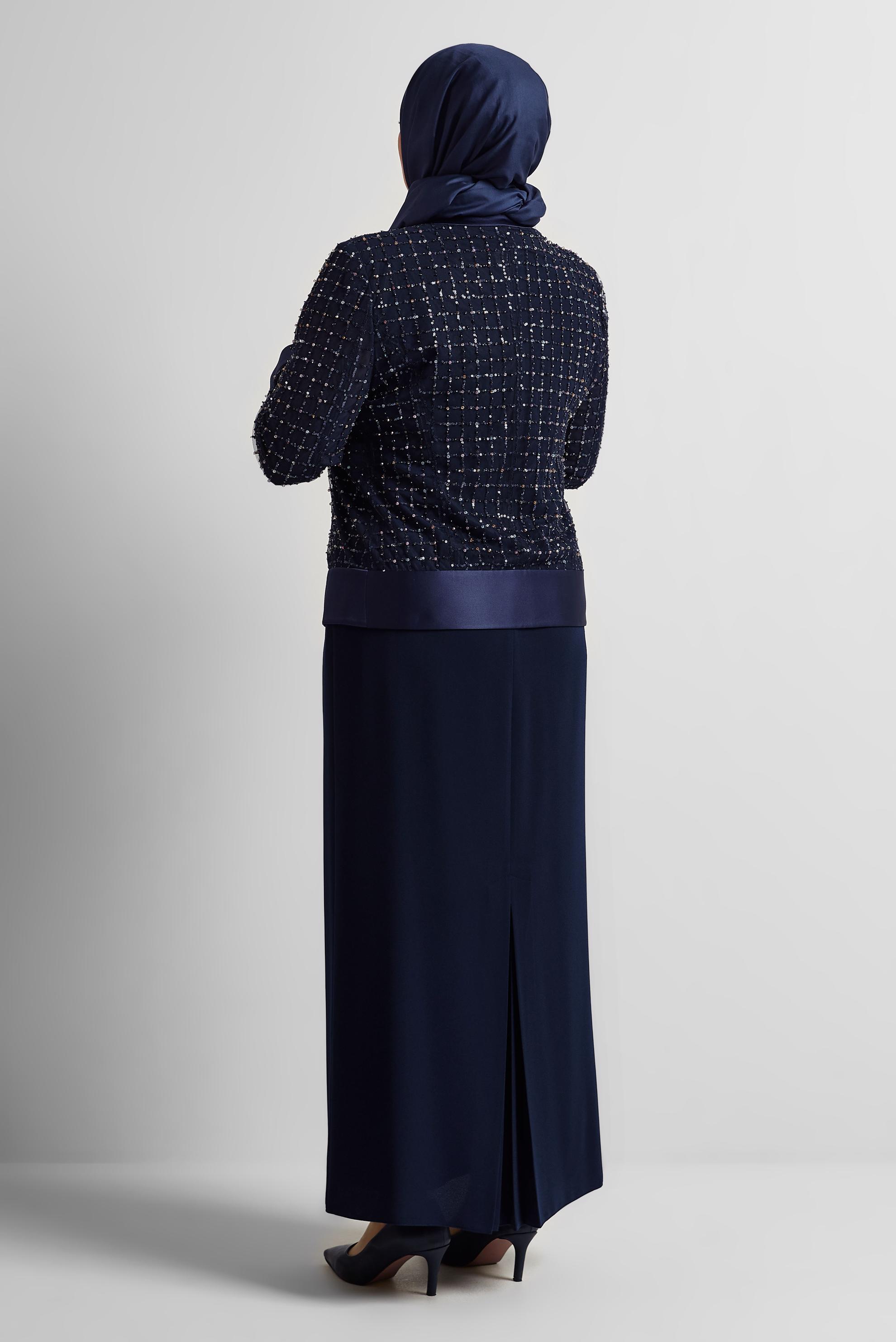 Tesettür giyim LACİVERT TAŞLI BÜYÜK BEDEN ELBİSELİ TAKIM 30530
