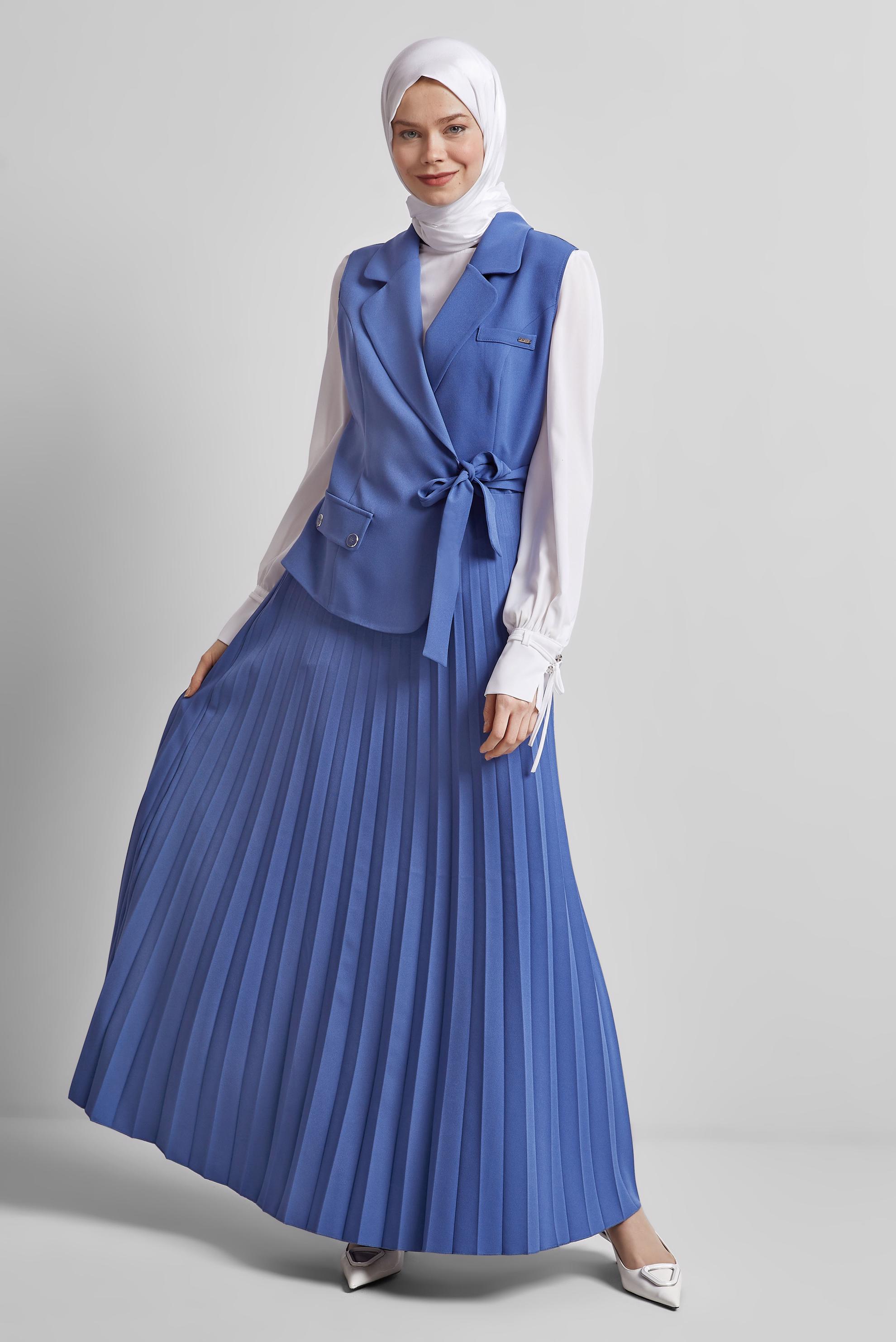 Tesettür giyim MAVİ TUNİKLİ ELBİSELİ TAKIM 45330