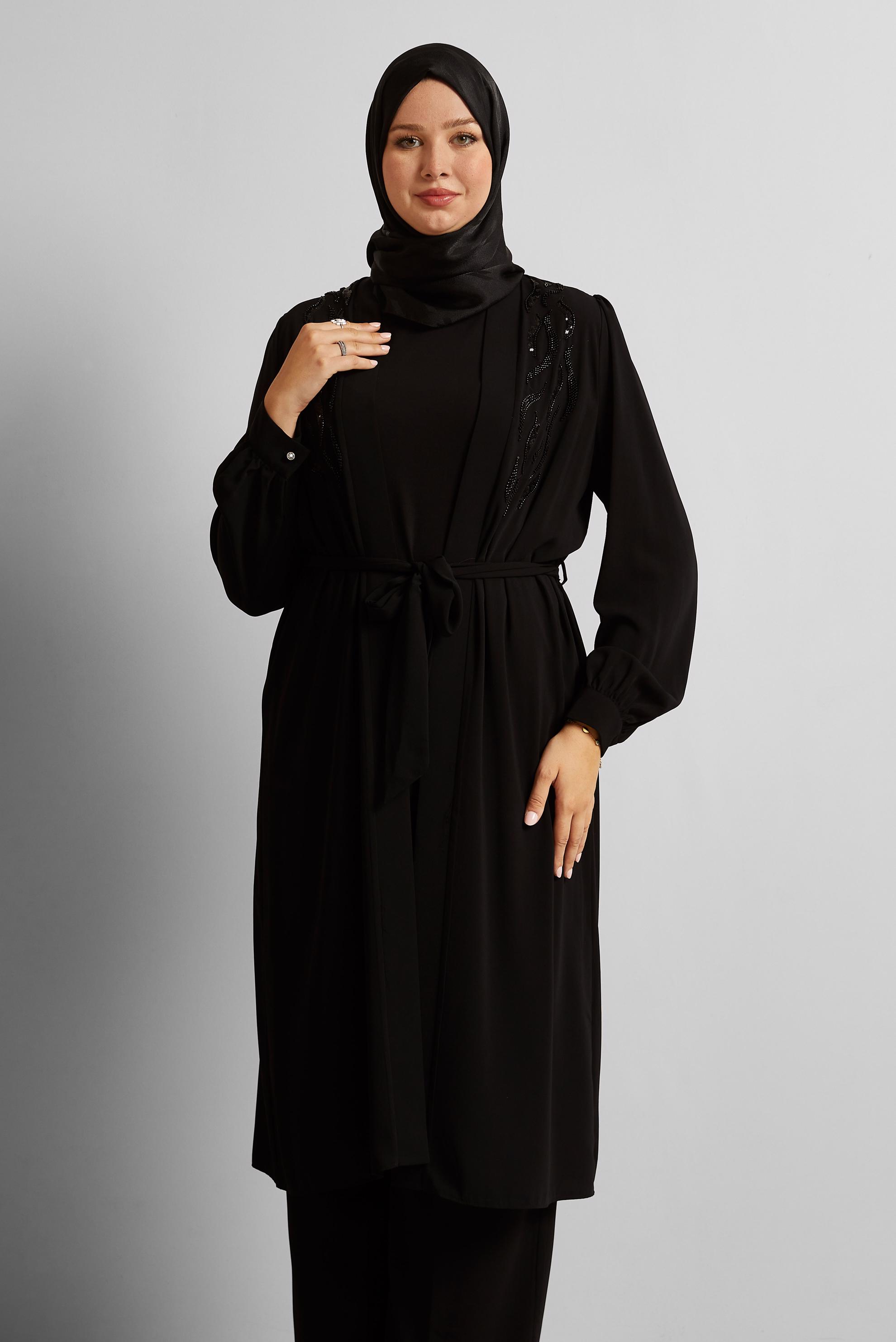 Vêtements hijab NOIR COSTUME PANTALON CEINTURÉ 20545