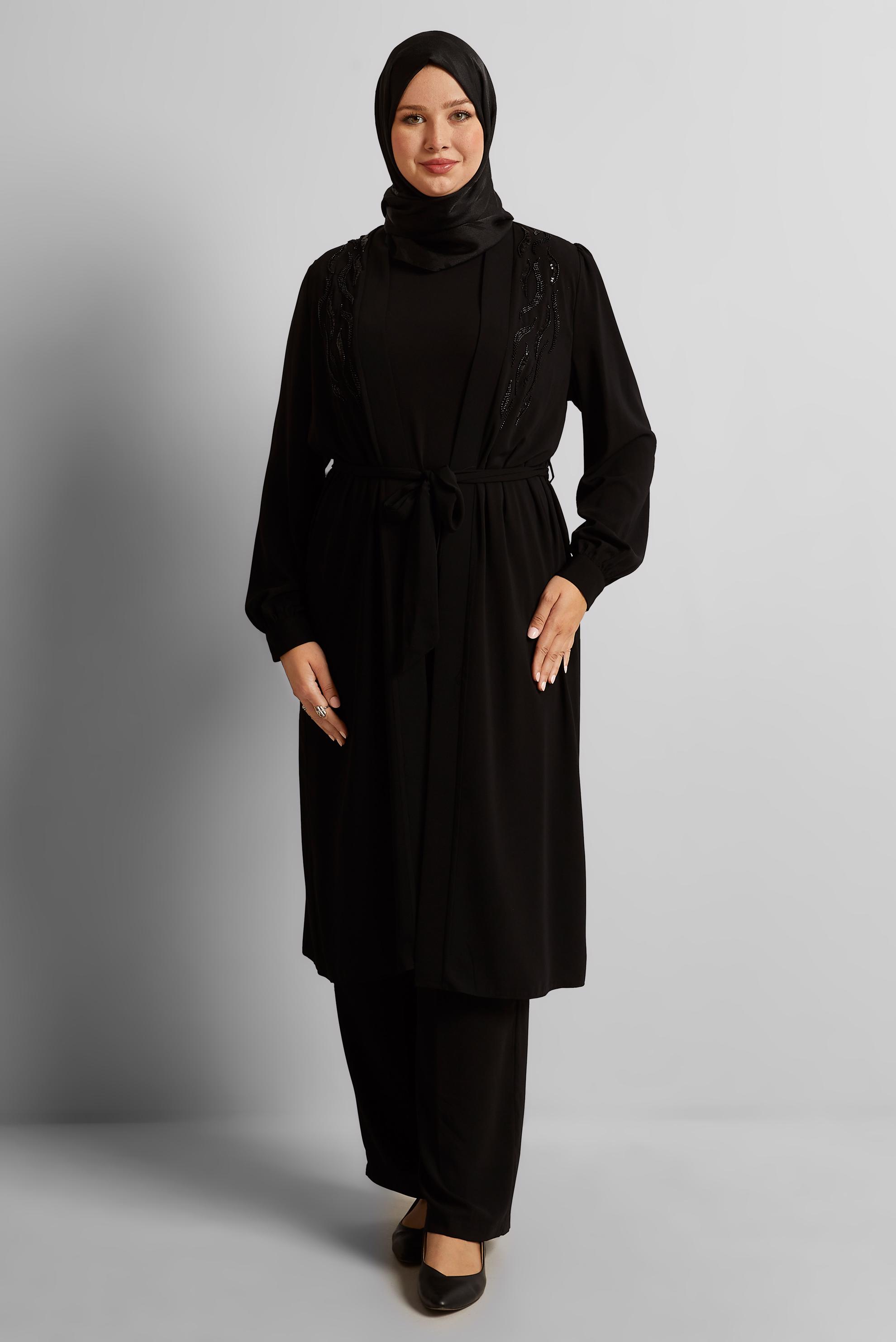 Vêtements hijab NOIR COSTUME PANTALON CEINTURÉ 20545
