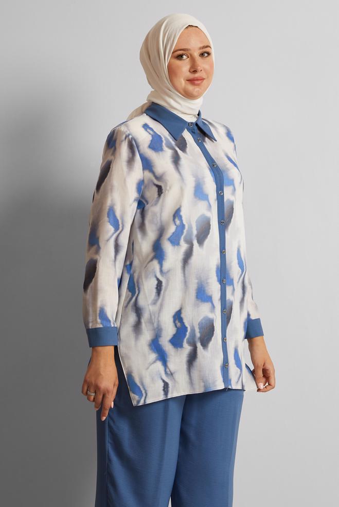 Vêtements hijab BLEU MARINE COSTUME PANTALON À MOTIFS 20706 - ALVİNA