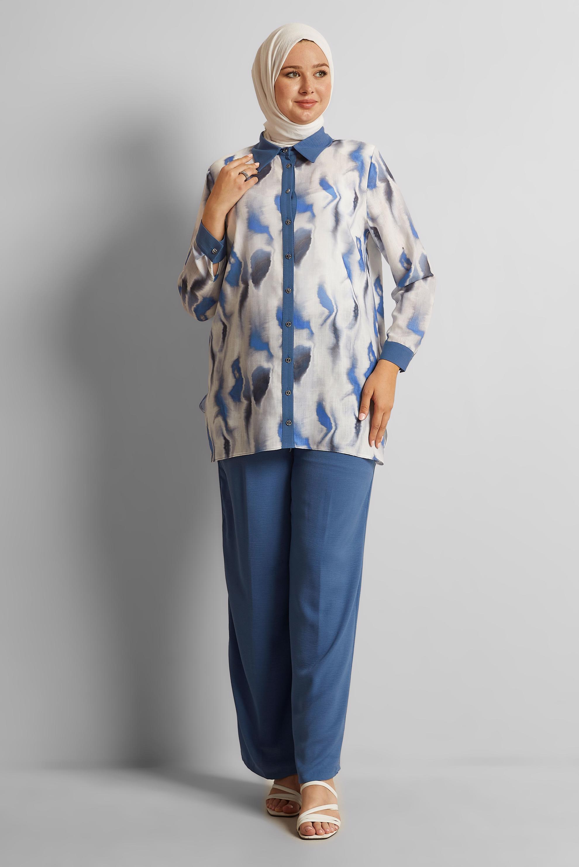 Vêtements hijab BLEU MARINE COSTUME PANTALON À MOTIFS 20706