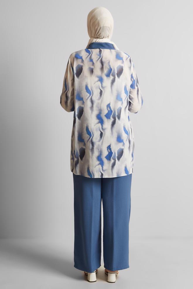 Vêtements hijab BLEU MARINE COSTUME PANTALON À MOTIFS 20706 - ALVİNA
