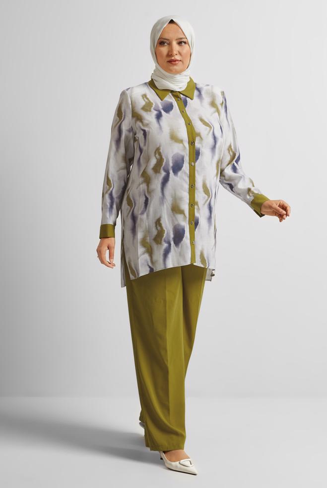 Vêtements hijab VERT COSTUME PANTALON À MOTIFS 20706 - ALVİNA