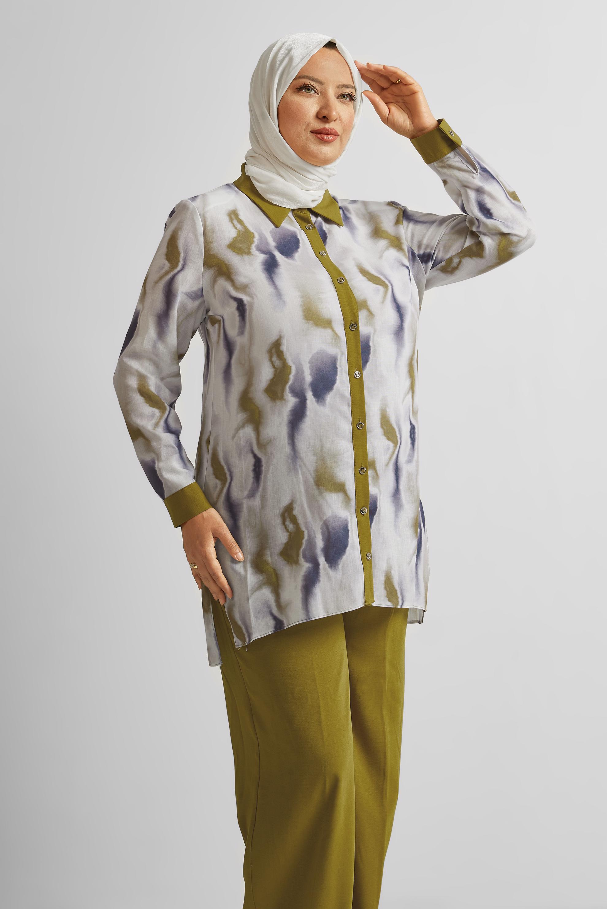 Vêtements hijab VERT COSTUME PANTALON À MOTIFS 20706