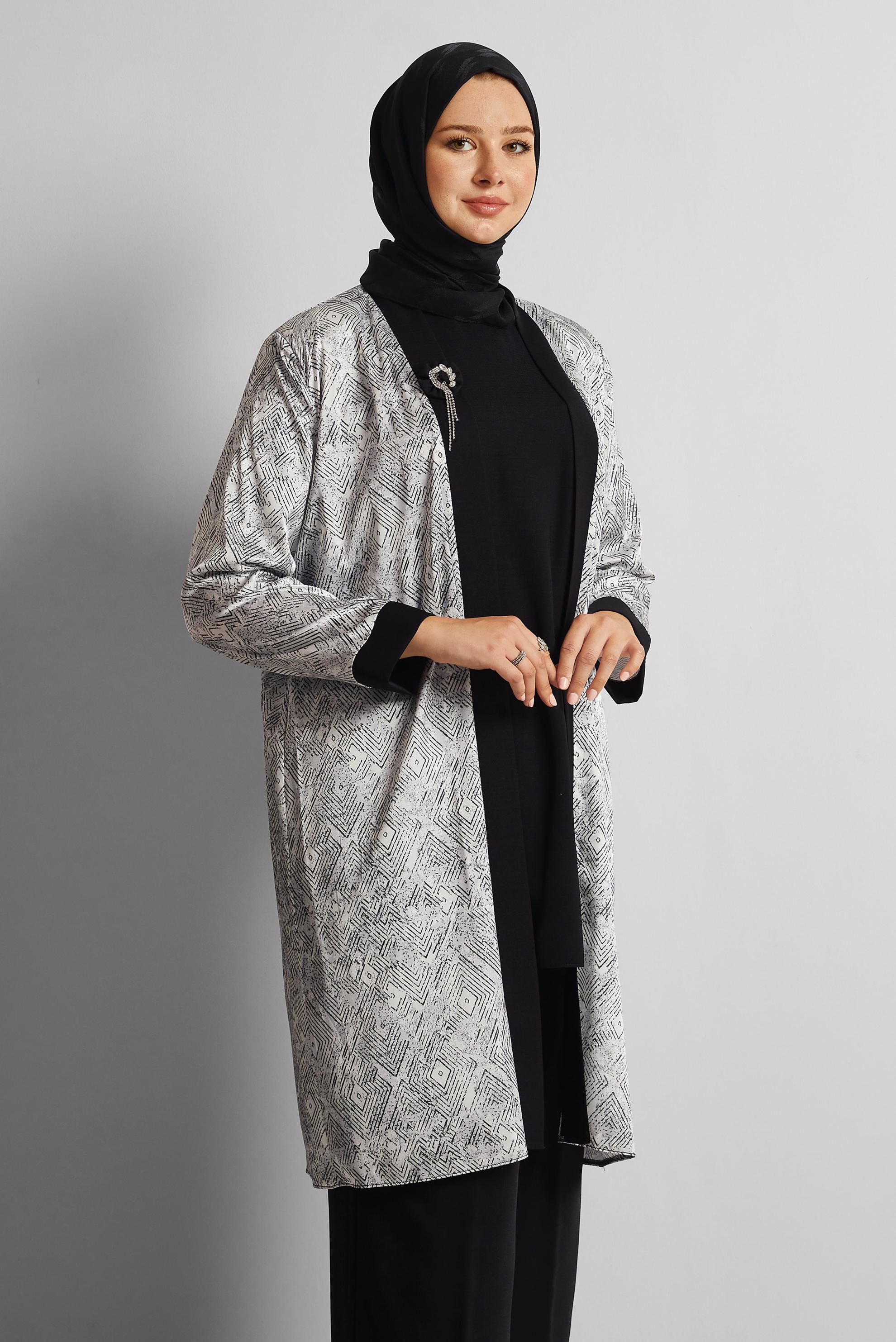 Vêtements hijab NOIR COSTUME PANTALON TROIS PIÈCES 20712