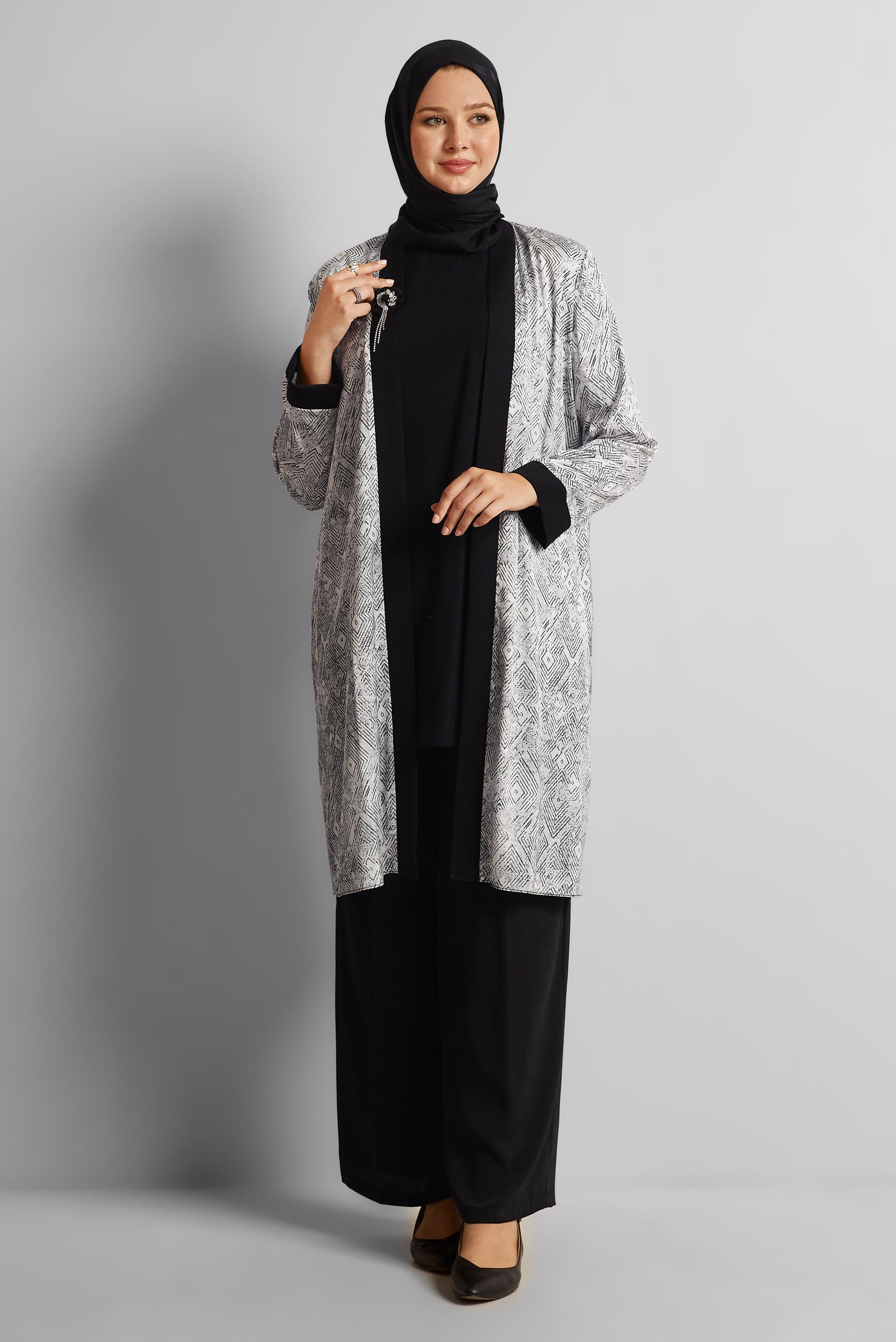 Vêtements hijab NOIR COSTUME PANTALON TROIS PIÈCES 20712