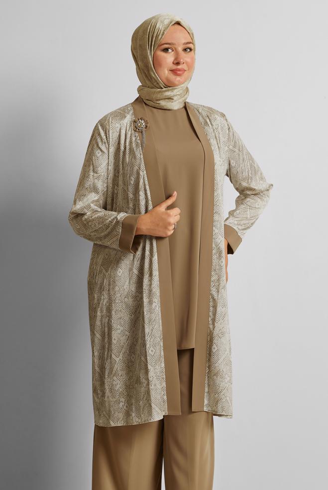 Vêtements hijab BRUN COSTUME PANTALON TROIS PIÈCES 20712 - ALVİNA