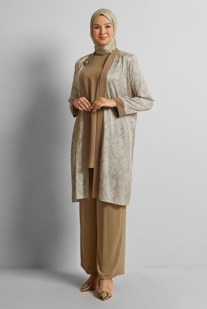 Vêtements hijab BRUN COSTUME PANTALON TROIS PIÈCES 20712 - ALVİNA