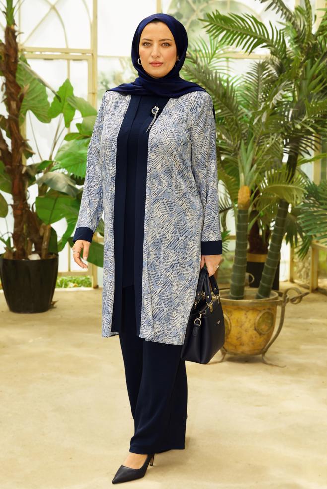 Vêtements hijab BLEU MARINE COSTUME PANTALON TROIS PIÈCES 20712 - ALVİNA