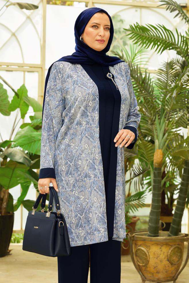 Vêtements hijab BLEU MARINE COSTUME PANTALON TROIS PIÈCES 20712 - ALVİNA