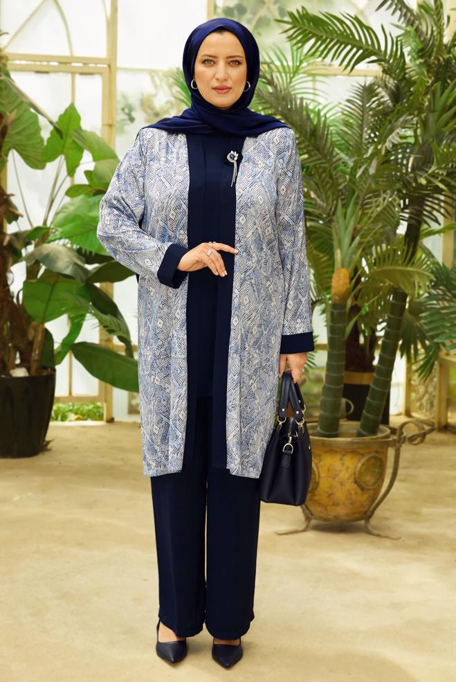 Vêtements hijab BLEU MARINE COSTUME PANTALON TROIS PIÈCES 20712 - ALVİNA