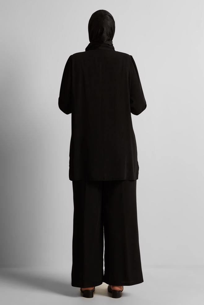 Vêtements hijab NOIR COSTUME PANTALON AVEC BIJOU 20713 - ALVİNA