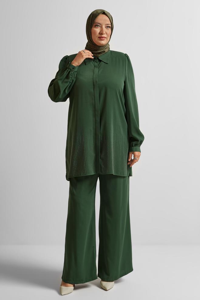 Vêtements hijab VERT COSTUME PANTALON AVEC BIJOU 20713 - ALVİNA