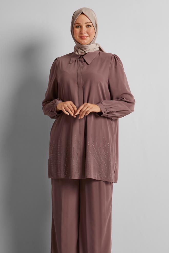 Vêtements hijab ROSE COSTUME PANTALON AVEC BIJOU 20713 - ALVİNA