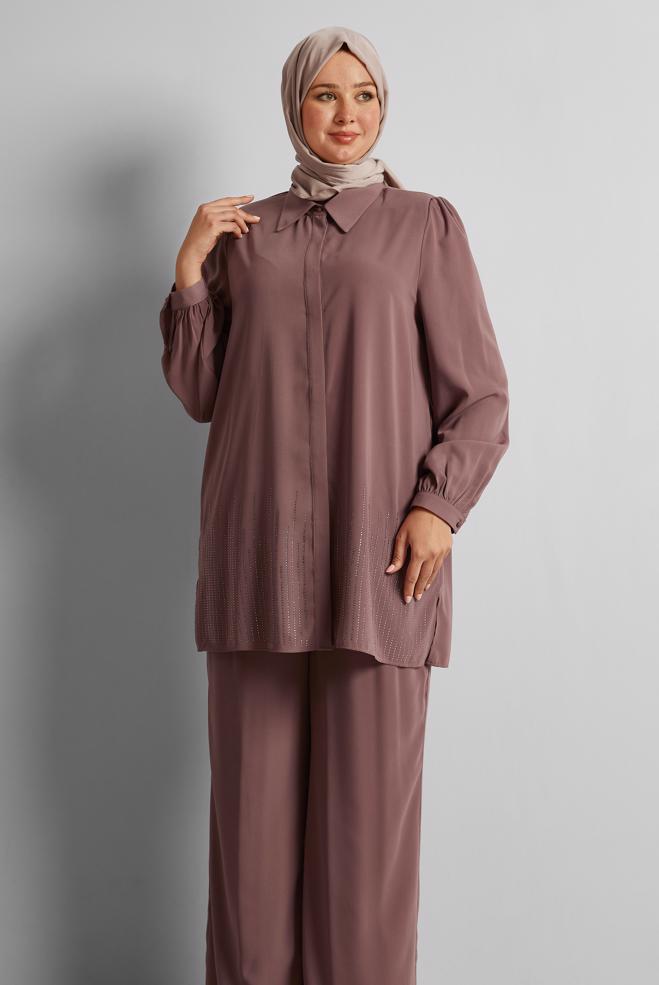Vêtements hijab ROSE COSTUME PANTALON AVEC BIJOU 20713 - ALVİNA