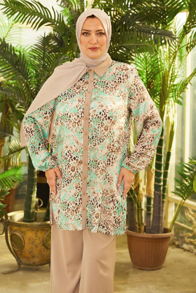 Vêtements hijab VERT COSTUME PANTALON À MOTIFS 20715 - ALVİNA