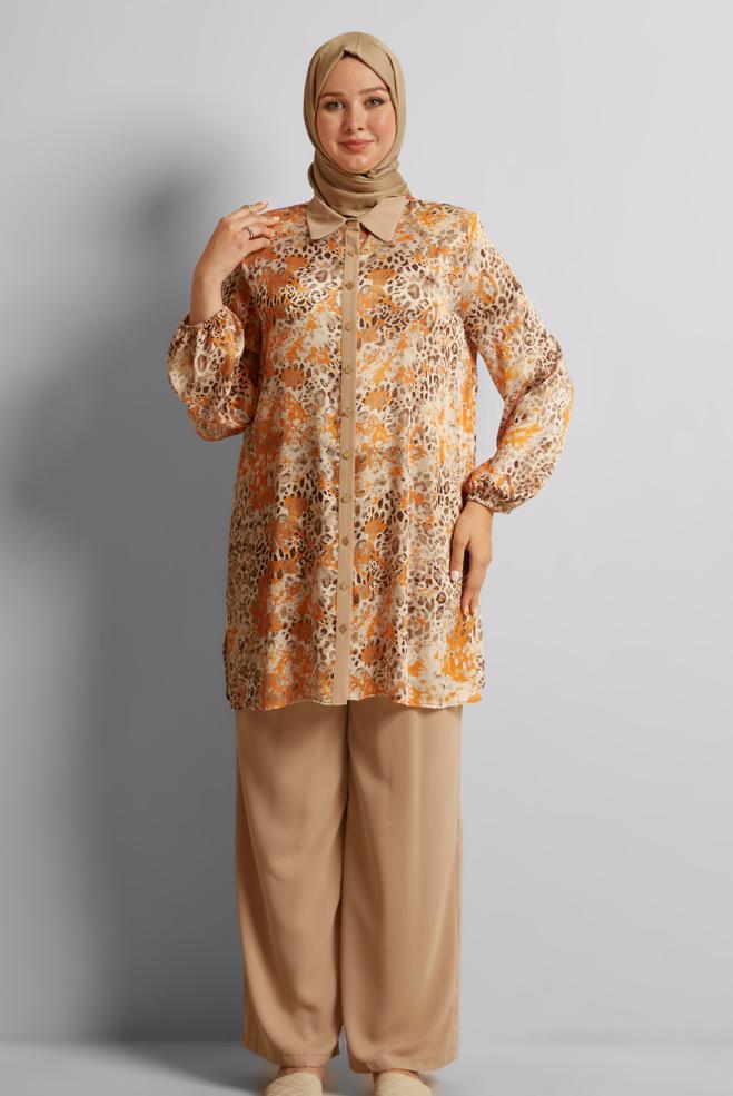 Vêtements hijab ORANGE COSTUME PANTALON À MOTIFS 20715 - ALVİNA